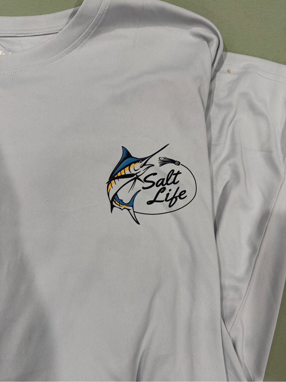 Salt Life Gray Long Sleeve Performance Tee with Blue & Yellow Marlin Graphic - Picture 3 of 4